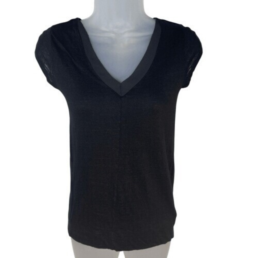 Catherine Malandrino Black‎ Linen V-Neck Top XS